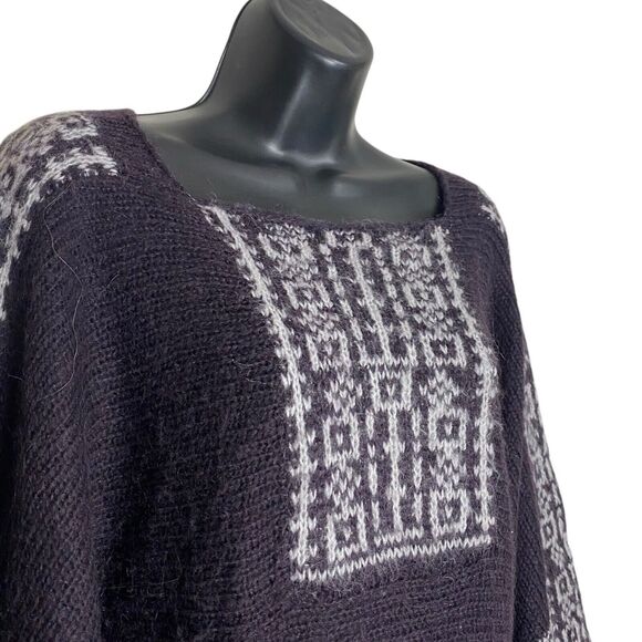 Wooden Ships Sweater Poncho Womens M/L Purple Mohair Wool Dolman Aztec Boho - Picture 6 of 12